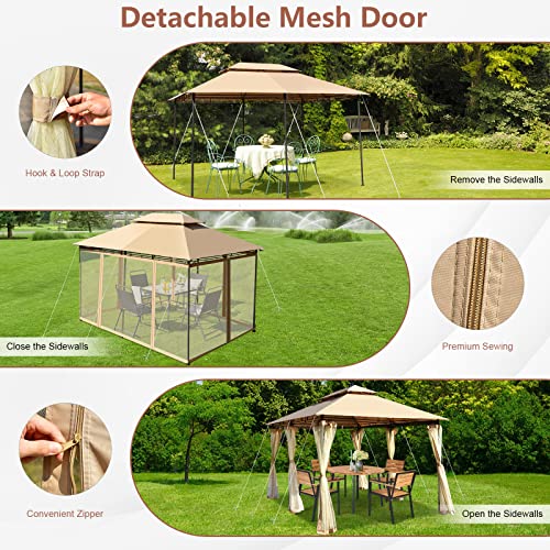 Tangkula 10x13 FT Patio Gazebo with Removable Mesh Netting & Double Roof image 10