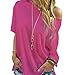 Laimeng T-Shirt,Women's Sleeve Casual Tops White T-Shirt (XL, Hot Pink)