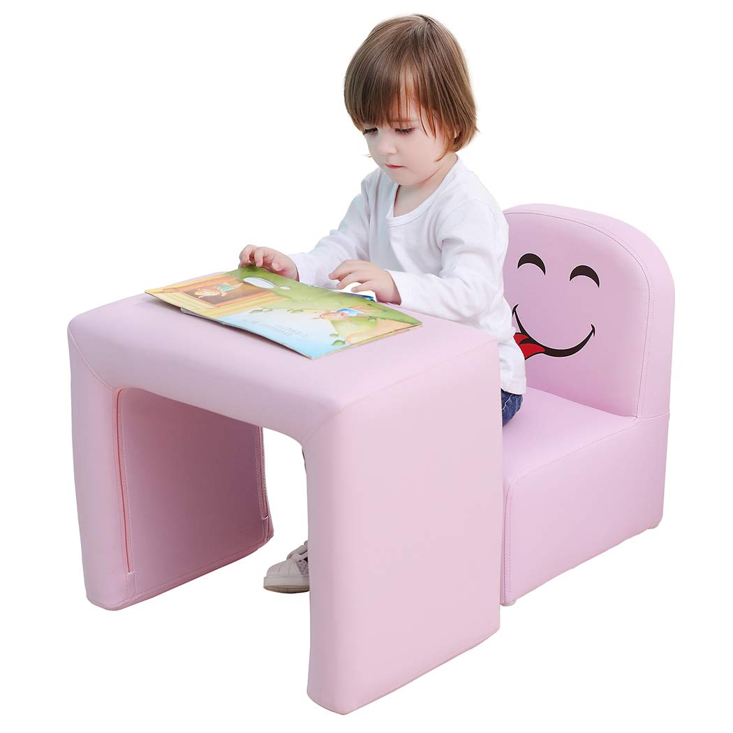 Emall Life Multifunctional Children's Armchair, Kids Chair and Table Set/Stool with Funny Smile Face for Boys and Girls (Pink)