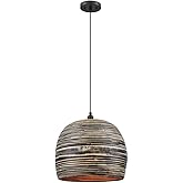 Savoy House 7-3096-1-202 Jamsen Bohemian Transitional Organic Spun Bamboo Pendant, 1-Light 60 Watt, 15" H x 16" W, Black Bamb