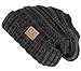 Funky Junque Women's Warm Soft Oversized Winter Chunky Cable Knit Slouchy Beanie Hat - an Onyx Black Tricolor Mix