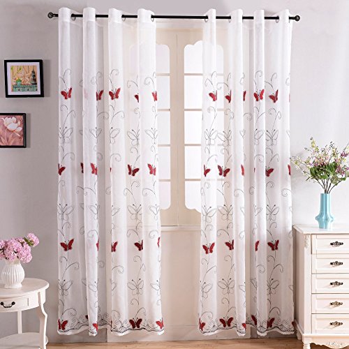 Top Finel Embroidered Butterfly Voile Panels Window Net Curtain