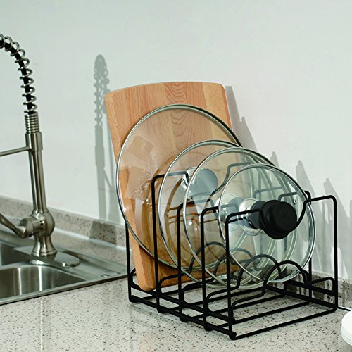 ZESPROKA Kitchen Cabinet Pot and Pan Organizer, Pot Lid Rack, Black - Thumbnail 2