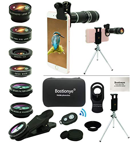 Kit d’Objectif Smartphone 10 en 1,Téléobjectif 20x,Grand Angle+Macro+Fisheye+Téléobjectif 2X Kaléidoscope+CPL/Starlight…