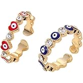 DATOA 2 Pcs Evil Eye Ring Protective Band CZ Rings Love Heart Lucky Dainty Evil Eye Jewelry Gifts For Women