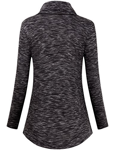Faddare Women's Cofy Cowl Neck Space Dye Activewear Sweatshirt with Pockets (Medium, Black White)