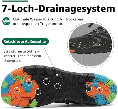 Badeschuhe Damen Herren Wasserschuhe Schwimmschuhe Schnelltrocken Aquaschuhe Strandschuhe Leicht Neoprenschuhe Surfschuhe rutschfeste Tauchschuhe Wassersportschuhe Stil 1:Schwarz Gr.42 EU