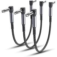 Elebase Guitar Patch Cables 6-Inch 3-Pack,6.35MM Effects Pedal Board Cord,1/4 Right-Angle Nylon Braided Instrument Audio Cabl