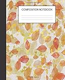 Composition Notebook: Faux Linen And Leaves Pattern College Ruled Notebook Lined School Journal