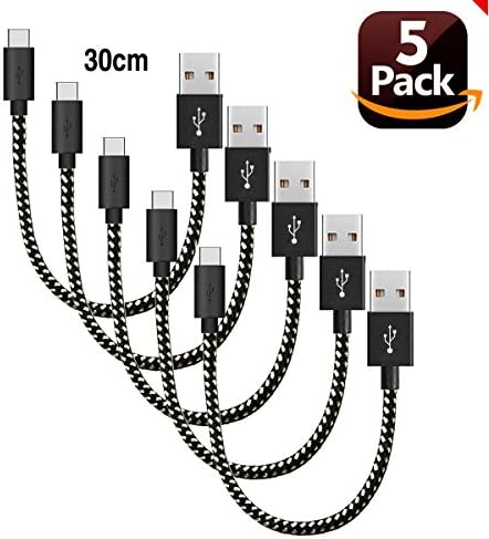 AOSOK USB Type C Cable, 5Pack 1ft(30cm) Short Nylon Braided [Fast Charger] Type C Charger for Samsung Galaxy Note 8, S8/S8+ Plus , ZTE Zmax Pro Z981, Google Pixel/Pixel XL, Nexus 6p, LG G6/V20 (5X1ft)