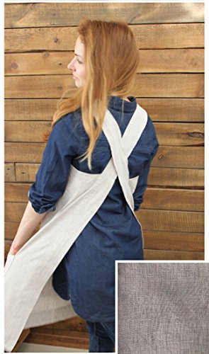 Gray 100% linen cross over pinafore, US M Size
