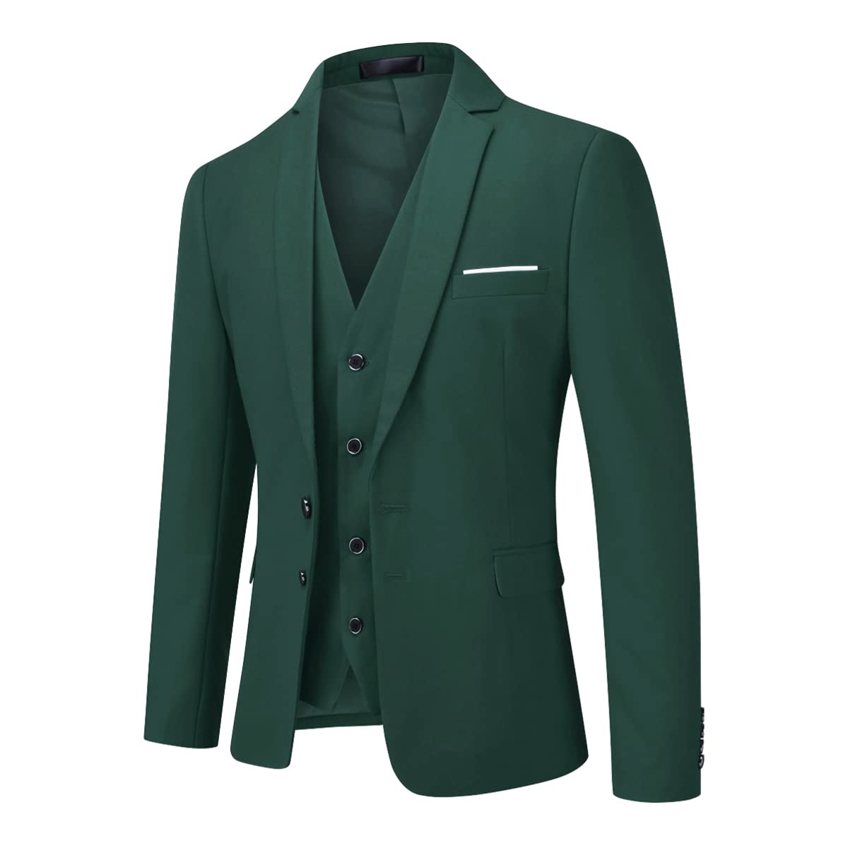 YOUTHUP Anzug Herren 3 Teilig Anzüge Slim Fit 2-Knopf Herrenanzug Modern Formell Sakko Weste Hose für Business Hochzeit, Grün, XL 2