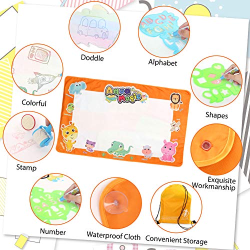 LotFancy Aqua Magic Drawing Mat, 60x35 Inches Extra Large Water Drawing Writing Mat, Kids Painting Coloring Doodling Board Toy, 6No Mess Educational Toys Gifts for Kids Boys Girls Age 6 7 8 Year Old