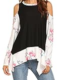 Easther Womens Floral Long Sleeve Cold Shoulder Flowy Tunics T-Shirt Blouse Tops