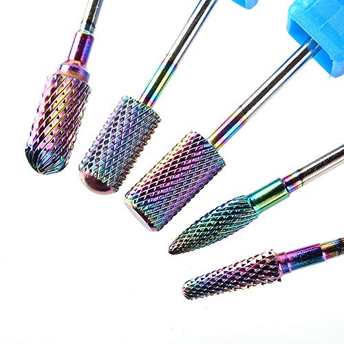 5PCS Colorful Carbide Drill Bits Set Nail Grinding Head Cuticle Nails File Bit Manicure Tool 3/32