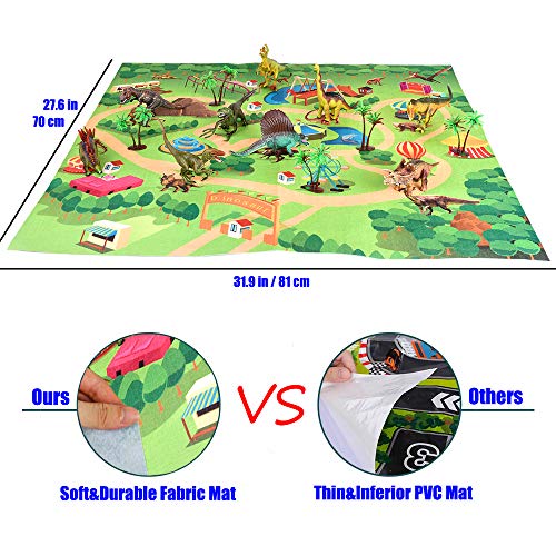Alagoo Dinosaur Toys, Realistic Dinosaur Figures with Activity Play Mat & Trees, Educational Dinosaur Playset to Create a Dino World Including T-Rex, Triceratops, Velociraptor, Gift for Kids