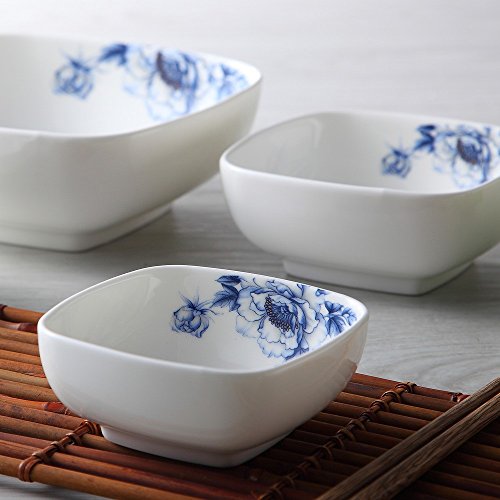 From USA ★ Porlien Elegance Japanese Dinnerware Set Collection Blue Flower Porcelain Square