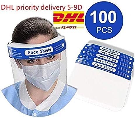 100 PCS Plastic Face Shield Protect Eyes and Face with Full Protective Clear Film Elastic Band and Comfort Sponge Dental Face Shield (100)