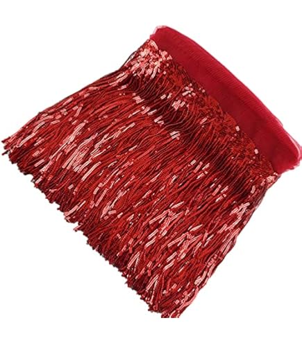 Expo International Hologram Sequin Fringe Trim | 4-Inch Red Starlight Chainette, 12 Yards
