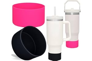 QIANHAI Silicone Boots for Stanley Quencher Adventure 40oz Tumbler with Handle & Stanley IceFlow 30oz 20oz, Bottom Sleeve Fits for Hydro Flask Water Bottle Accessories (1Black1RoseRed)
