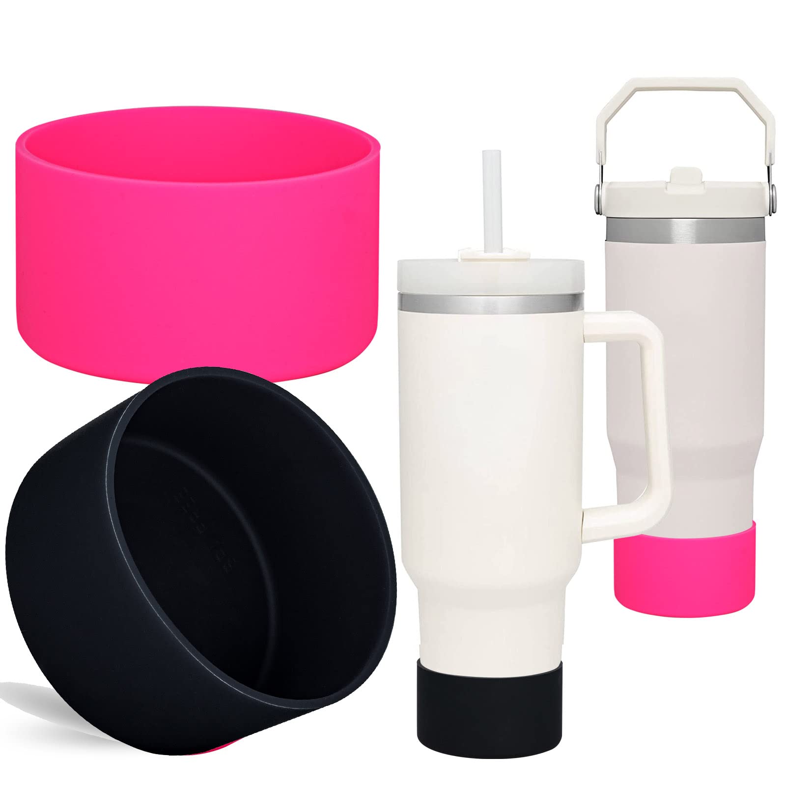 Photo 1 of QIANHAI Silicone Boots for Stanley Quencher Adventure 40oz Tumbler with Handle & Stanley IceFlow 30oz 20oz, Bottom Sleeve Fits for Hydro Flask Water Bottle Accessories (1Black1RoseRed)