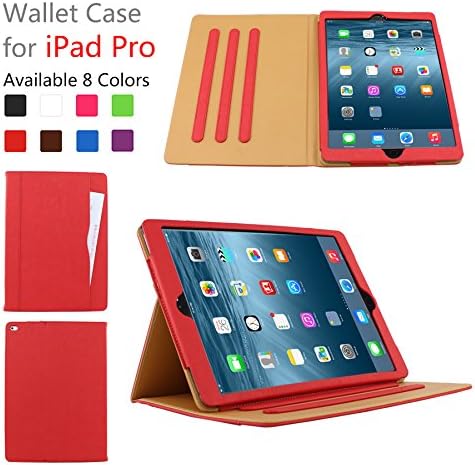 Hix Case for Apple iPad Pro - Leather Stand Folio Case Cover for 2015 Apple iPad Pro 12.9 inch with Multiple Viewing angles and Document Card Pocket auto Sleep or Wake (Red)