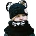Wua Kids Warm Winter Beanies Baby Knitted Coif Hood Scarf Animal Ear Hats Beanies Caps (Black Kitten)
