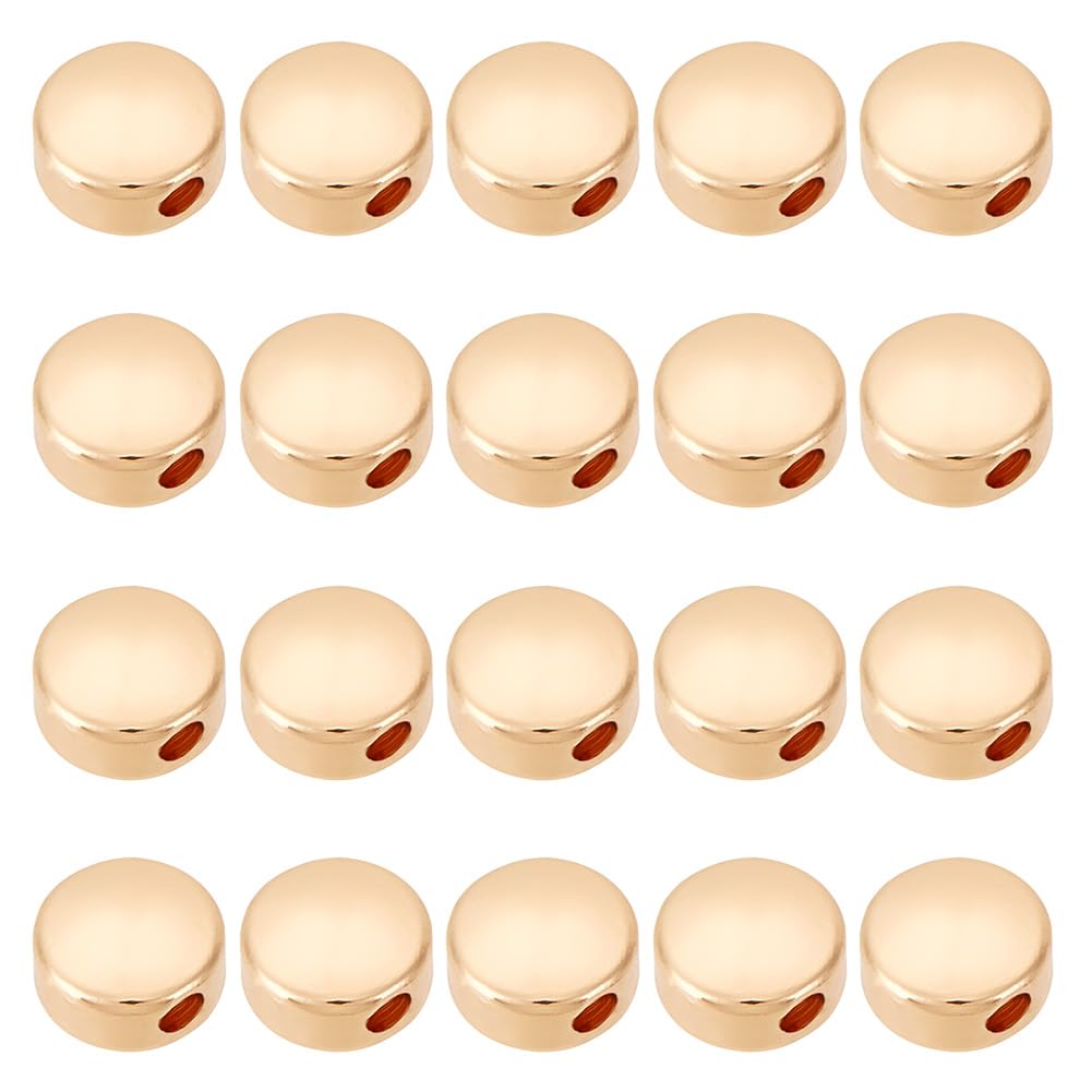 BENECREAT 20 PCS 18K Gold Plated Beads Metal Beads for DIY Jewelry Making and Other Craft Work - 5x3mm, Flat Round Shape
