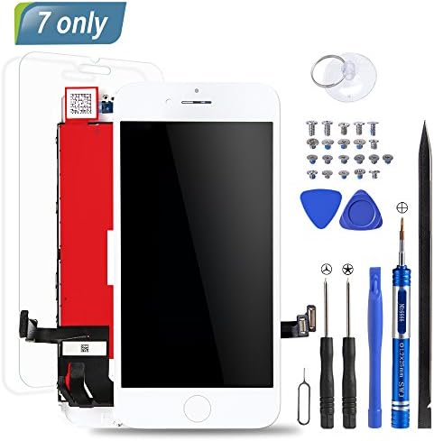 Mobiizoo LCD Display Screen Digitizer Frame Replacement for iPhone 7 White,with Durable Sensitive Clear Polarized 3D Touch Screen Free Repair Tool Kit Screen Protector for Easy Install 4.7 inch