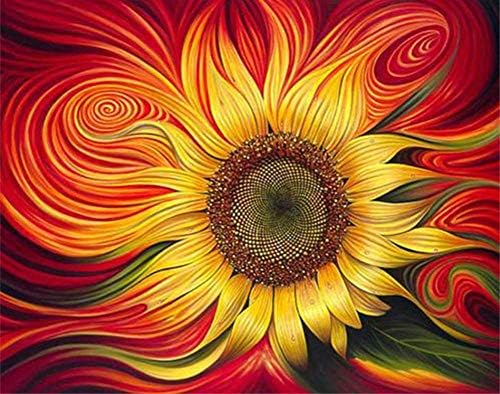 Yeesam Art Paint By Numbers 大人 子供用 抽象的なひまわり 赤い炎の花 16xインチ キット ペインティング ギフト アクリル 人気ブランド 装飾 Diy 壁アート リネンキャンバス 数字 Framed