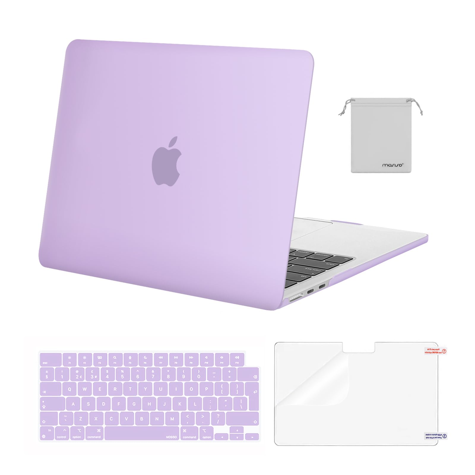 MOSISO Compatible with MacBook Air 13 inch Case M5 M4 M3 M2 2026-2022 A3449 A3240 A3113 A2681, Hard Shell Cover for MacBook Air 13.6 inch Display &KeyboardSkin&ScreenFilm&Pouch, Purple