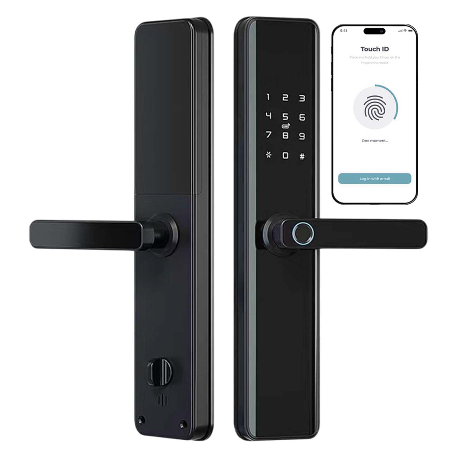 Photo 1 of Smart Door Lock with Handle – Keyless Entry Deadbolt with Fingerprint, Touchscreen Keypad, Tuya App Control, Passcode & Key, Doorbell, Auto Lock Electronic Front Door Lock for Home Security, Black