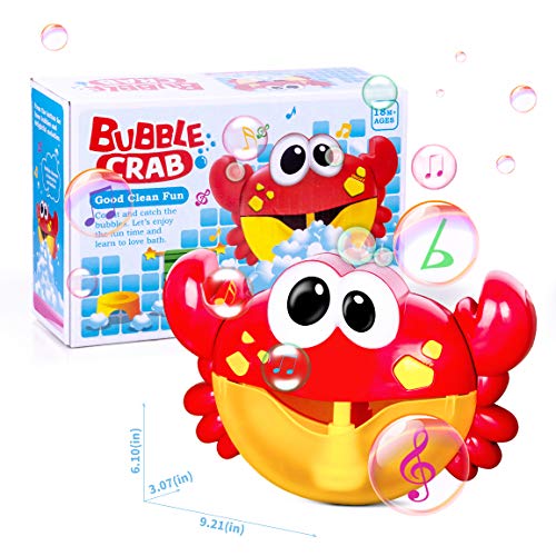 Refasy Bubble Blowers for Kids Ages 2-5,Musical Bath Toys for Kids Best Xmas Birthday Gifts Toys for Boys Girls Crab Shape Bubbles Tub Machine for Kids Ages 4-8 Bubble Maker Blower for Kids Red