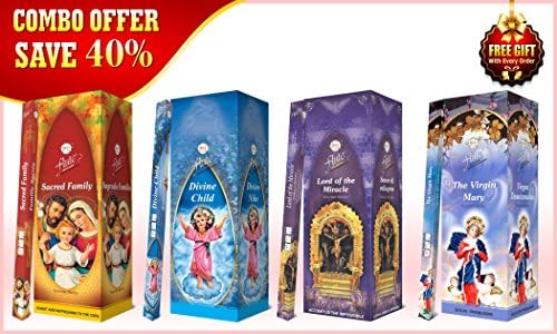 Combo Incense Sticks Save 40% - Sacred Family, Divine Child, Lord of the Miracle, The Virgin Mary - 800 Flute Square Pack Sticks