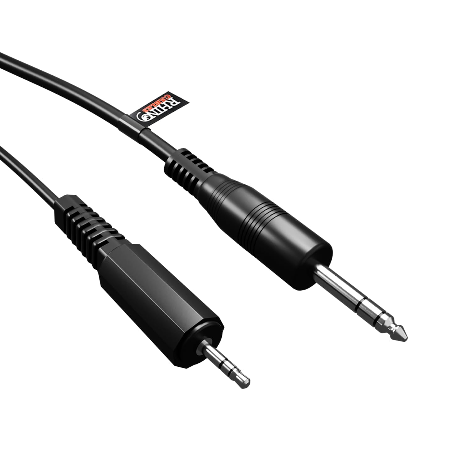 rhinocables 3.5mm to 6.35mm Jack Audio Cable TRS Stereo Aux Sound Lead Male Plug (6.35mm, ¼ in to 3.5mm, 1/8in) For Laptop, Guitar, Amps, ipods, Keyboards, Headphones, Sound Mixing (5m)