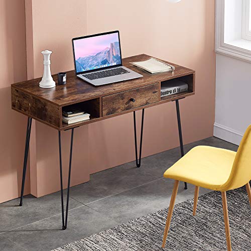 SHW Home Office Hairpin Leg Desk With Drawer - 40" Rustic Brown Computer Desk, Modern Industrial Style