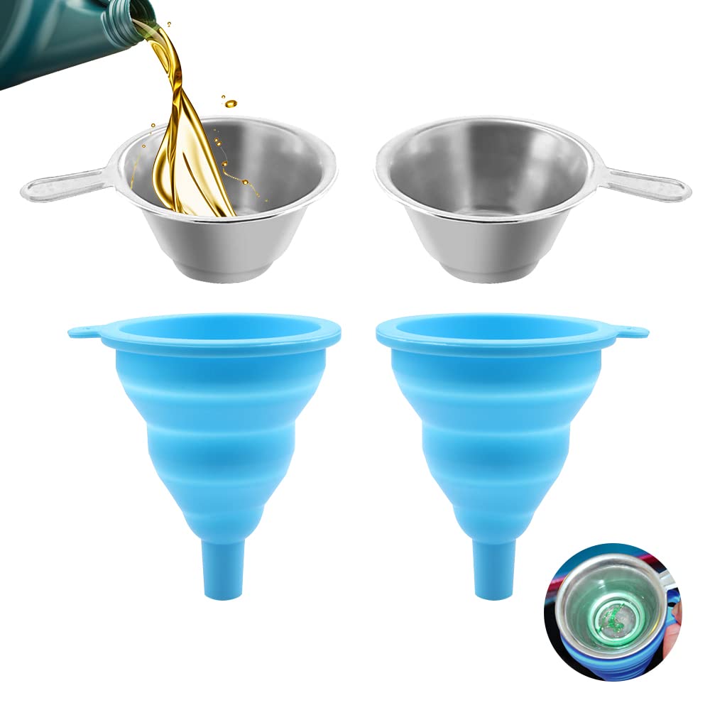 Iyowei 3D Printing Resin Filter, 2 PCS Silicone Collapsible Funnel + 2 PCS Stainless Steel Resin Filter 3D Printer Accessories Parts for ANYCUBIC Sparkmaker Kelant Photon Orbeat D100 SLA