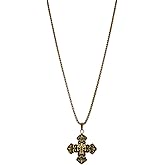 ED HARDY Men's Antique Gold Tone Metal 26 Inches Skull Etched Cross Pendant Necklace