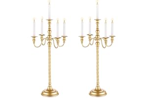 Inweder Wedding Candelabra Tall Floor: 2Pcs Gold 5 Arm Candelabras, 28" Metal Spiral Candelabra Candle Holder, Antique Candle Opera Centerpieces Stand for Party, Events, Living Room, Home Decor
