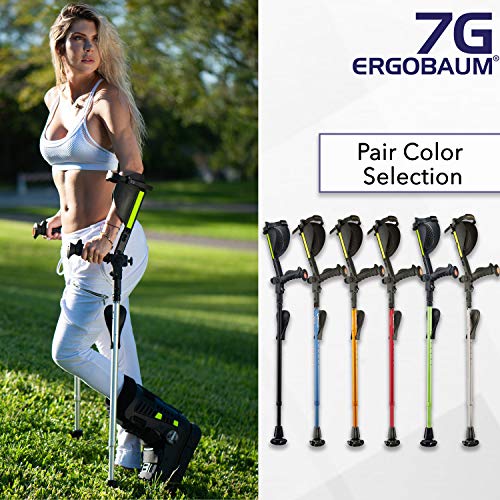Ergobaum® Prime 7TH Generation by Ergoactives. 1 Pair (2 Units) of Ergonomic Forearm Crutches - Adult 5' - 6'6'' Adjustable (Blue)