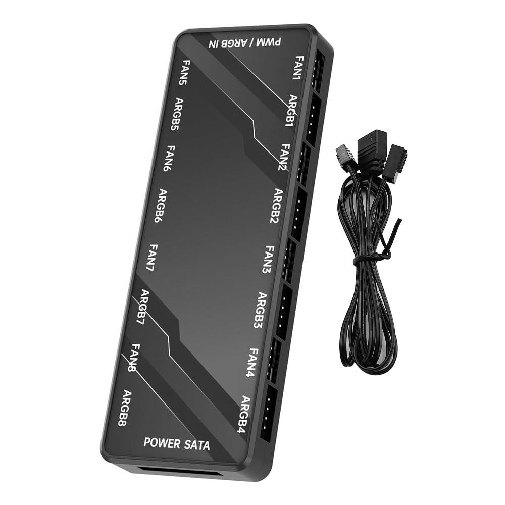 Tiardey 2-in-1 Computer Case Fan Controller ARGB PWM 2-in-1 Expansion Box HUB Hub 1 in 8