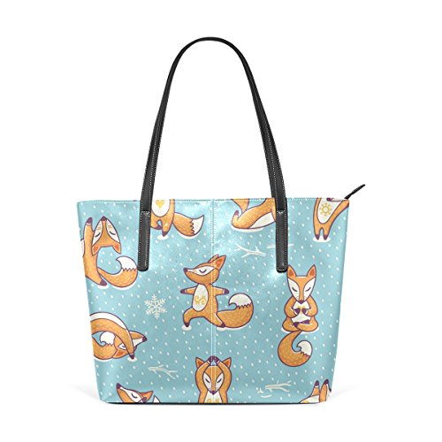 LEISIS Cartoon Foxes Practice Yoga Women's Leather Tote Shoulder Bags Handbags