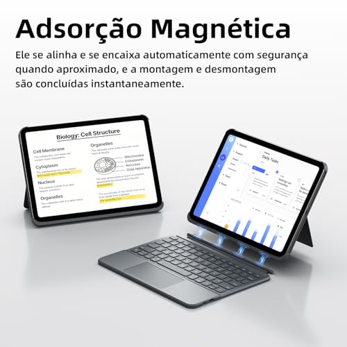 Capa com Teclado para iPad de 11ª Geração A16 (2025) / iPad de 10ª Geração de 10,9" (2022), Teclado Destacável com Touchpad, Retroiluminação de 7 Cores com Layout Português, Cinza