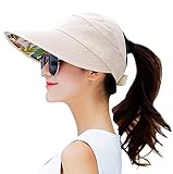 HindaWi Sun Hats for Women Wide Brim UV Protection Summer Beach Visor Cap Beige Womens Sun Hat