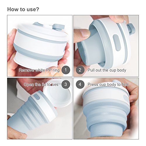 ROCONTRIP Silicone Collapsible Cup Convenient Travel Coffee Mug Lightweight Food Grade Silicone & PP BPA Free for Camping Hiking Outdoor Commuters (Blue)