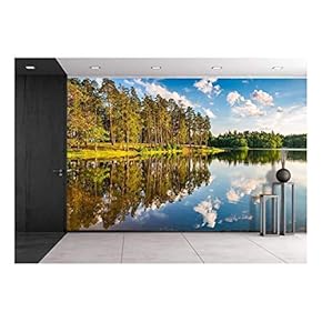 Beautiful Forest Lake at Sunset - Removable Wall Mural | Self-Adhesive Large Wallpaper - 66x96 inches