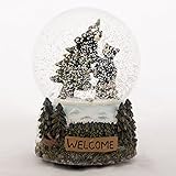Welcome Black Bears 6 inch 100MM Glass Resin Musical O Tree Holiday Glitterdome