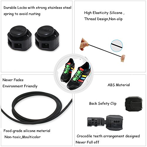 image for Coolnice Silicone Elastic No Tie Shoe Laces for Kids, Adults Tennis Sh