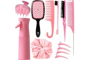SUPHOUSE 12 Pcs Hair Brush Set, 3 Pieces Slick Back Hair Brushes for Toddlers, Women, Detangling Brush for Wet Dry Curly Hair, Edge Bristles Wide Tooth Rat Tail Combs for Baby Girls (pink)