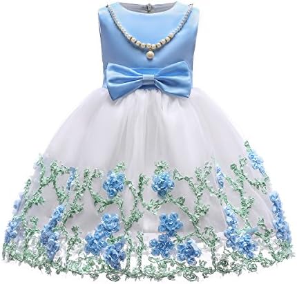 OURDREAM Flower Girls Ruffles Dresses Kids Birthday Independence Day Dress Sleeveless Size 6T(Blue,130)